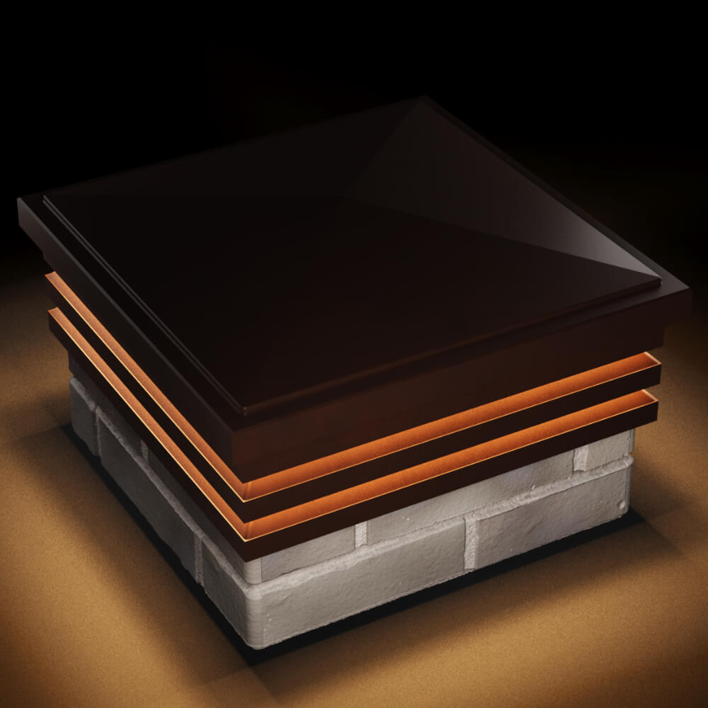 Колпак Zking Бона ХайТек Коричневый на столб 1.5х1.5 кирпича (385х385мм) с подсветкой в Южно-Сахалинске фото