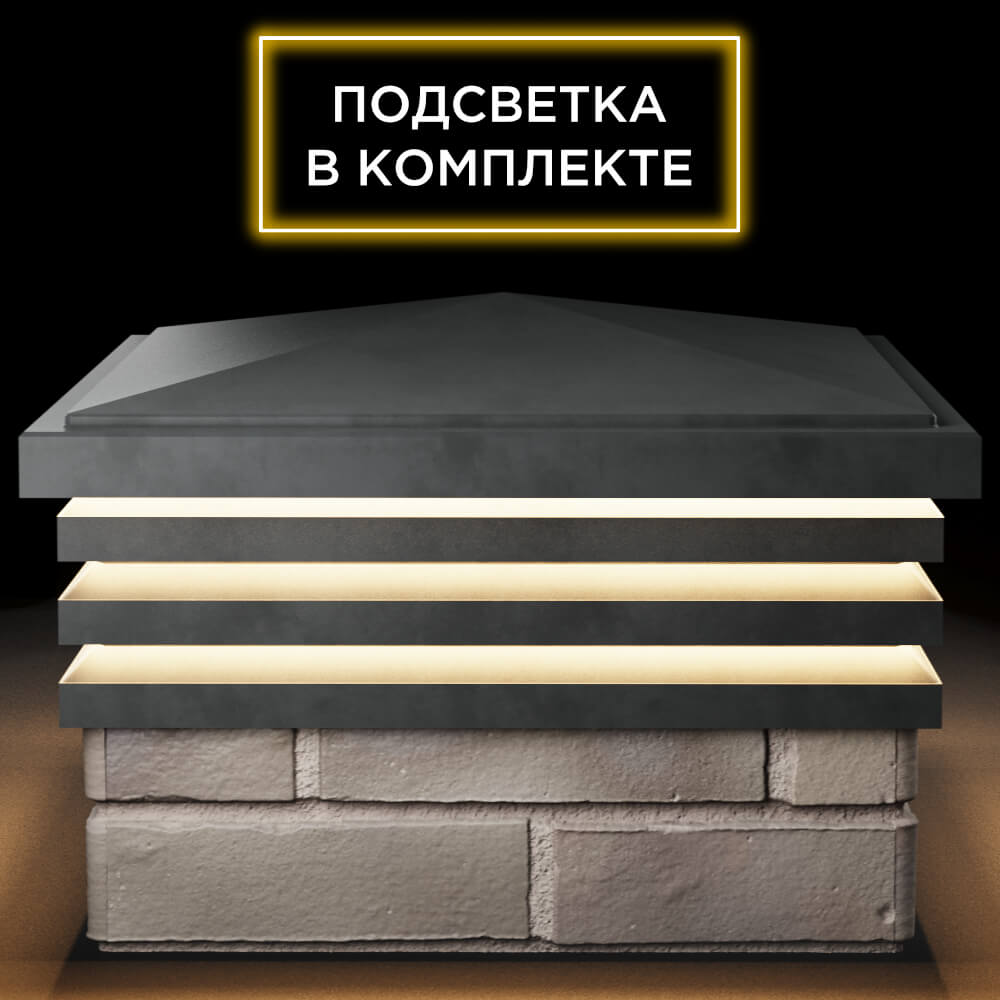 Колпак Zking Бона ХайТек Серый на столб 1.5х1.5 кирпича (385х385мм) с подсветкой Южно-Сахалинск фото